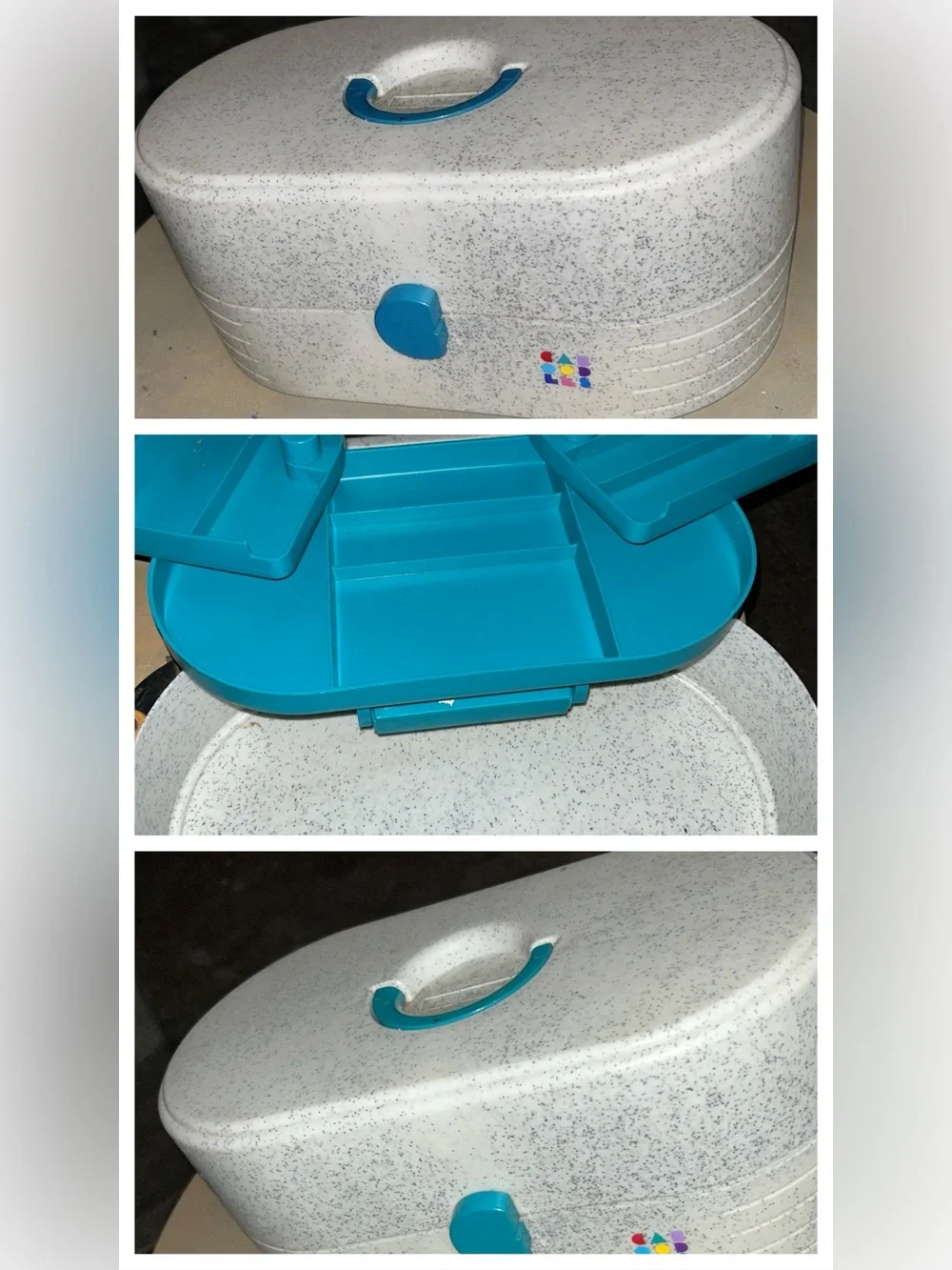 Caboodles Speckled White Case with Teal Blue Interior